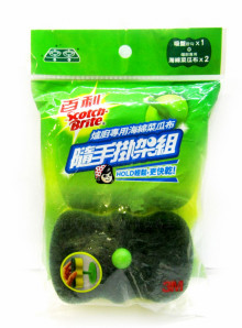 爐廚海綿菜瓜布2片裝百利菜瓜布隨手掛架組-