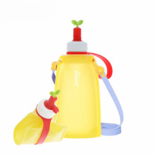 100%兒童便攜捲式鉑金矽膠水瓶-300ml(黃)