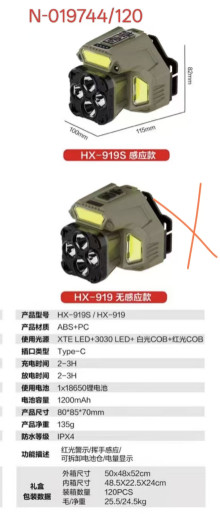 帶感應頭燈  不帶電池